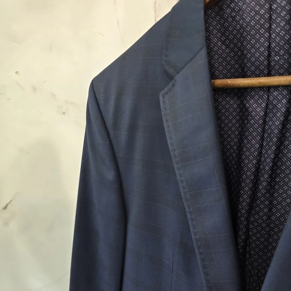 Ted Baker Blazer Mens 42 R Navy Plaid Wool Sport Coat Suit Jacket Jay Windowpane